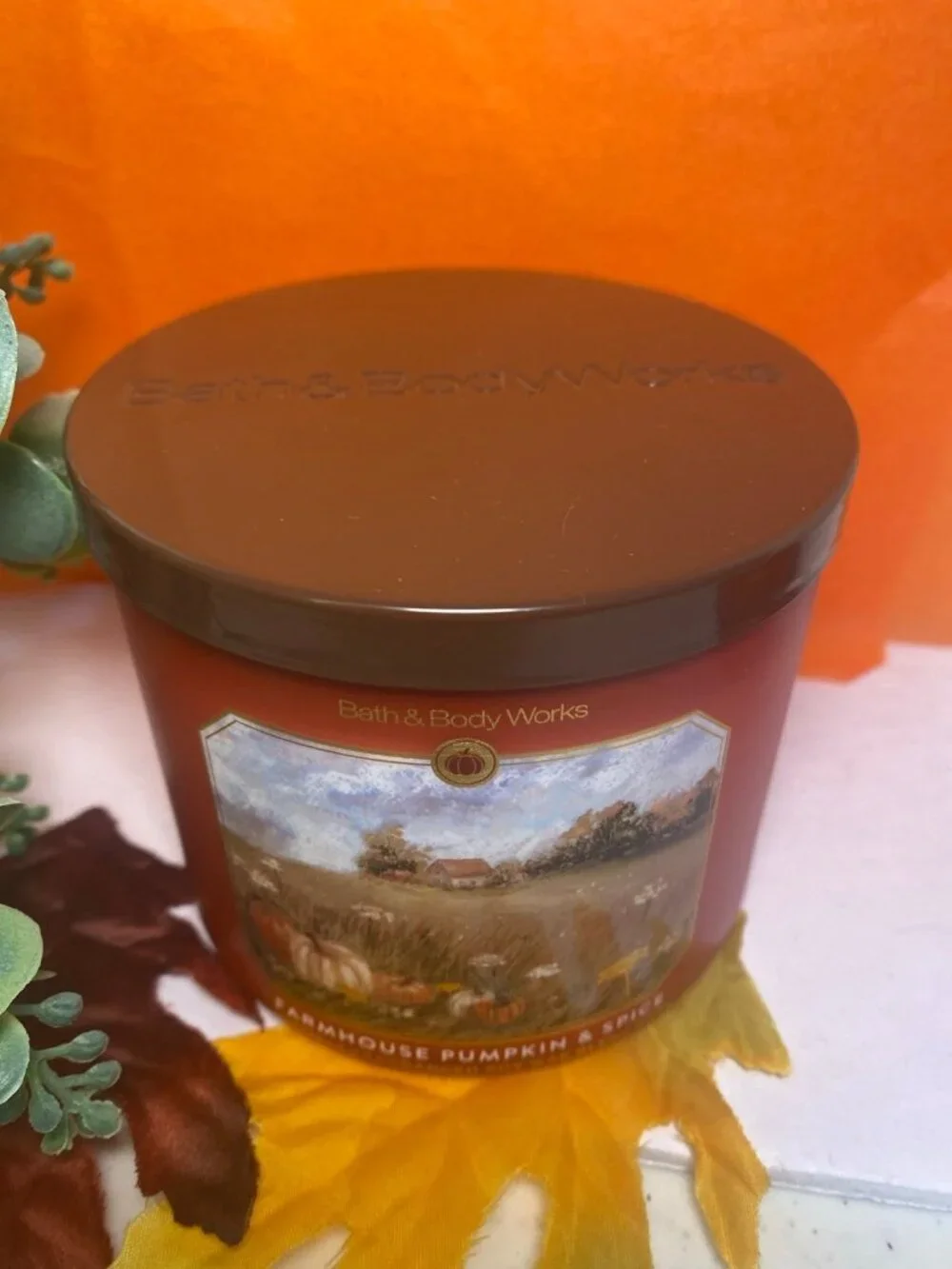 “Farmhouse Pumpkin & Spice” Bath & Body Works New 3 Wick Candle